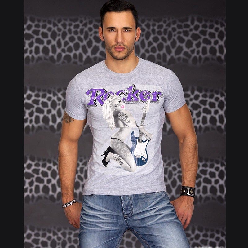 Herren T-Shirt mit Girl-Print in grau meliert