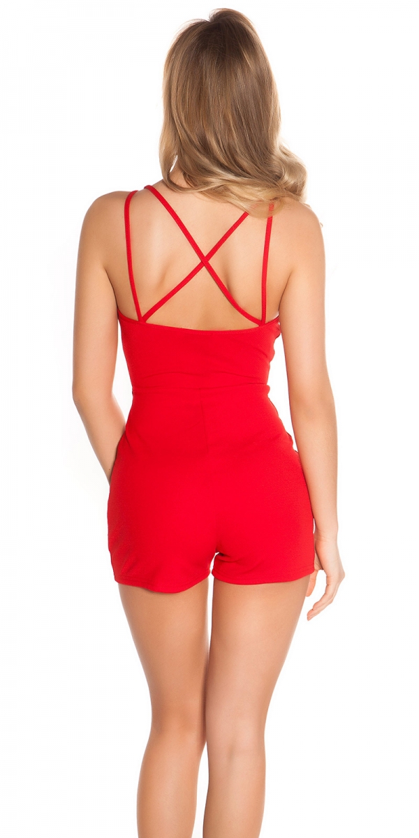 Ärmelloser Hotpants-Overall mit Spaghettiträgern - rot