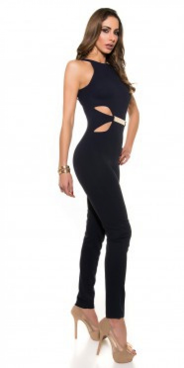 Eleganter Neck-Overall mit seitlichen Cut-Outs - marine