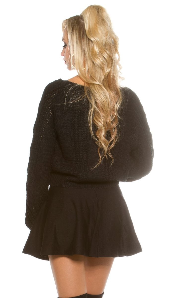 Grobstrick-Pullover mit Zopfmuster - schwarz