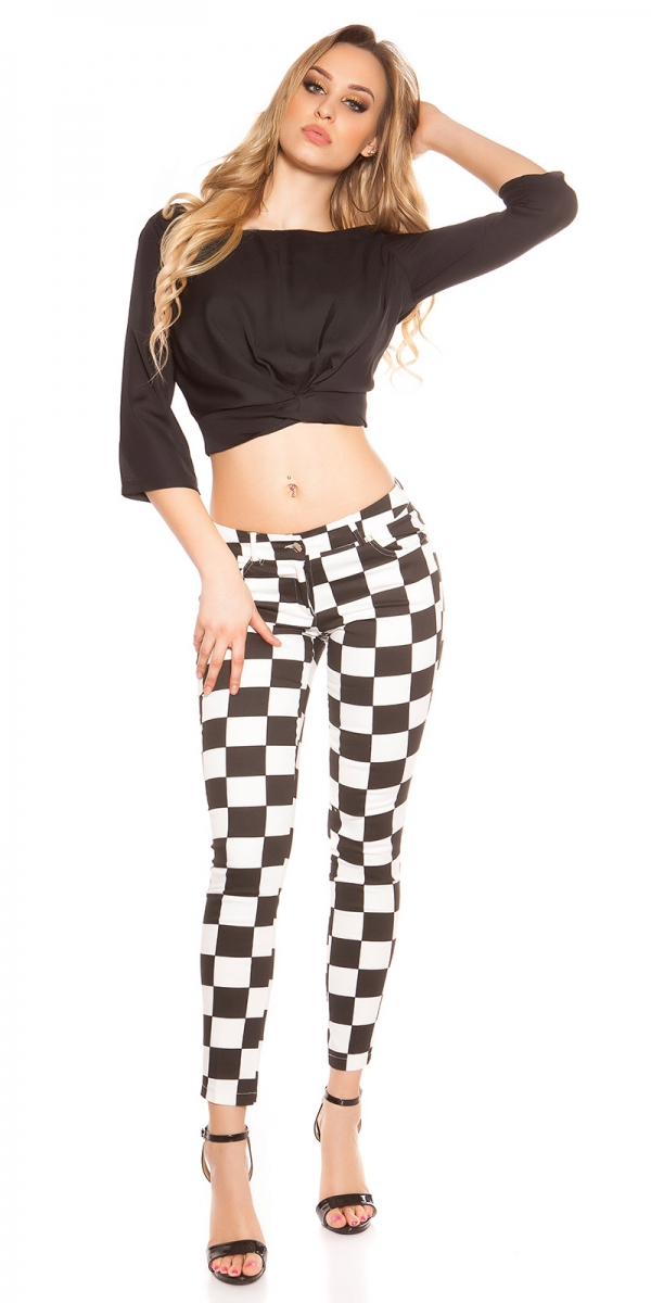 Skinny-Jeans im Karo-Look - schwarz/weiß