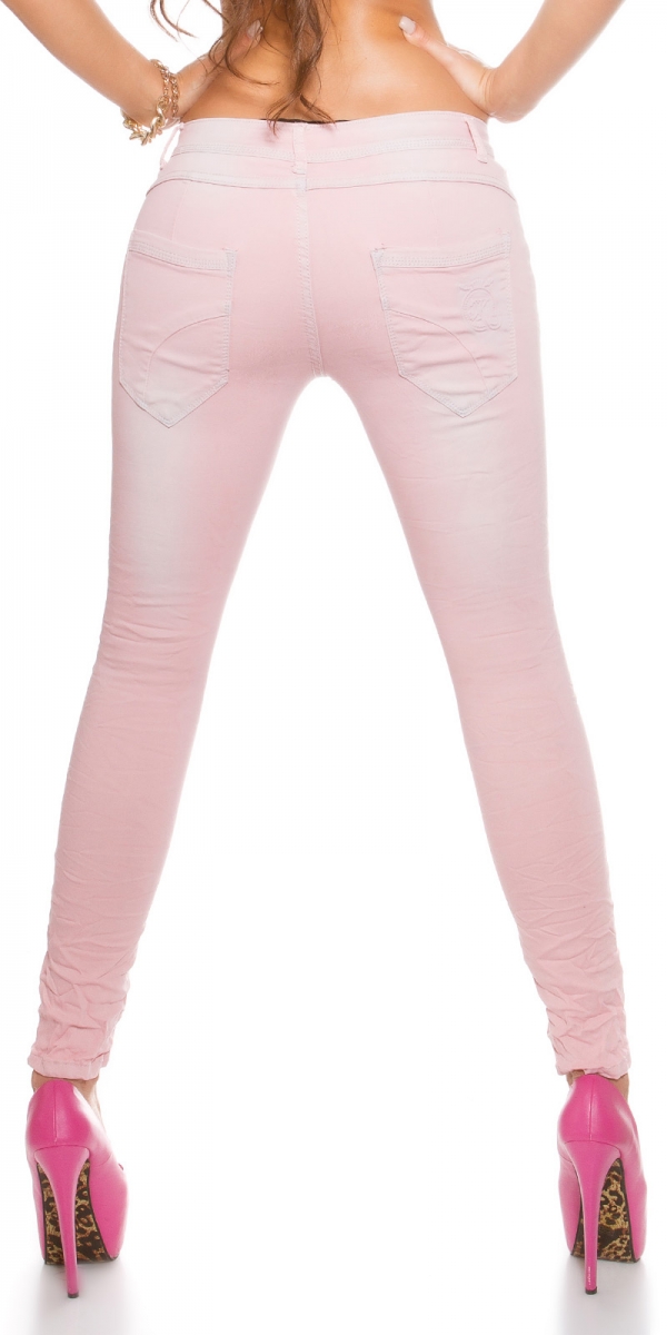 Skinny-Jeans mit aufgesetzter Knopfleiste - rosa
