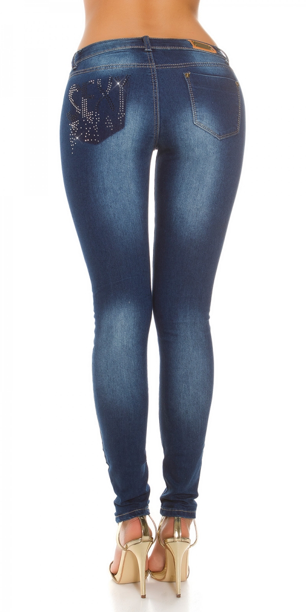 Sexy Skinny-Jeans im Used-Look mit Strassverzierung - jeansblau