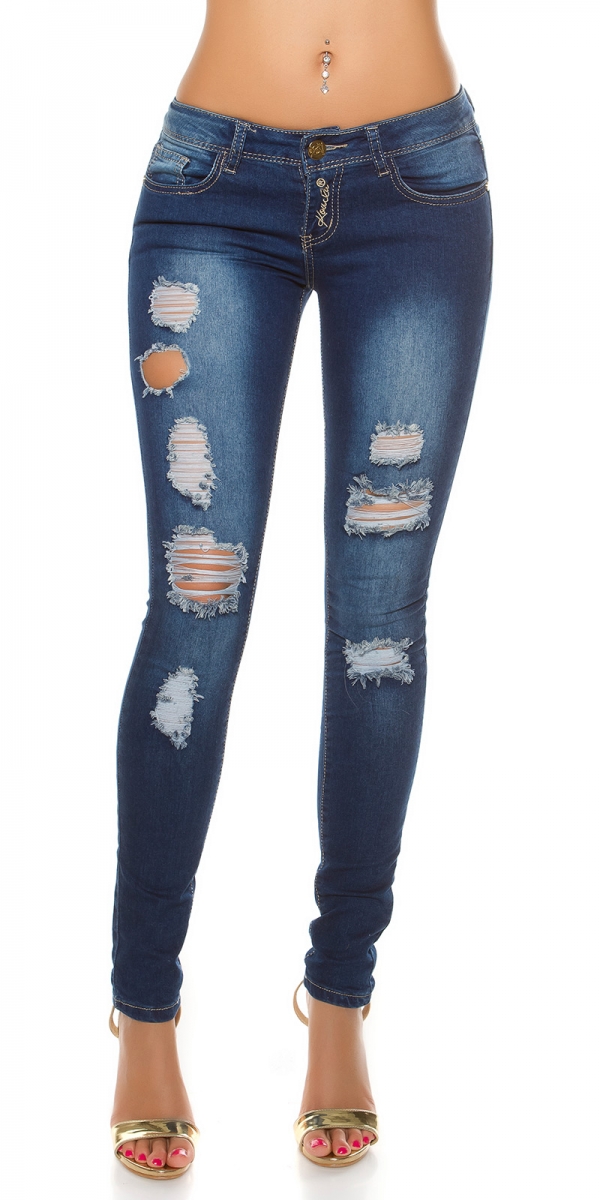 Sexy Skinny-Jeans im Used-Look mit Strassverzierung - jeansblau