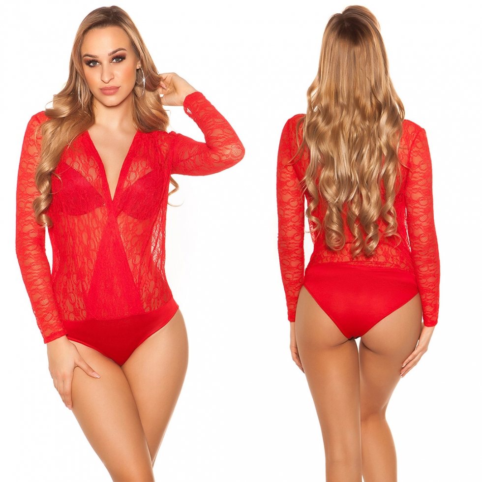 Sexy Body mit transparenter Spitzenverzierung - rot