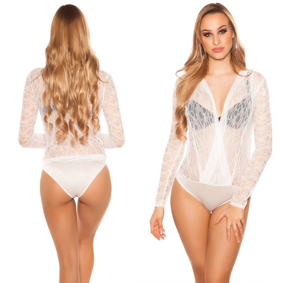 Sexy Body mit transparenter Spitzenverzierung - cremé weiß