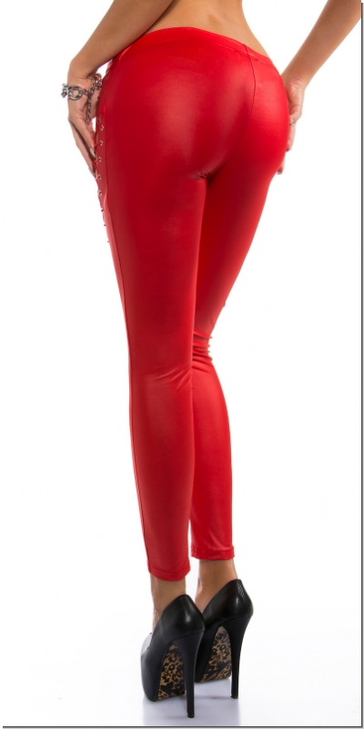 Leggings mit diagonaler Schnürleiste in rot