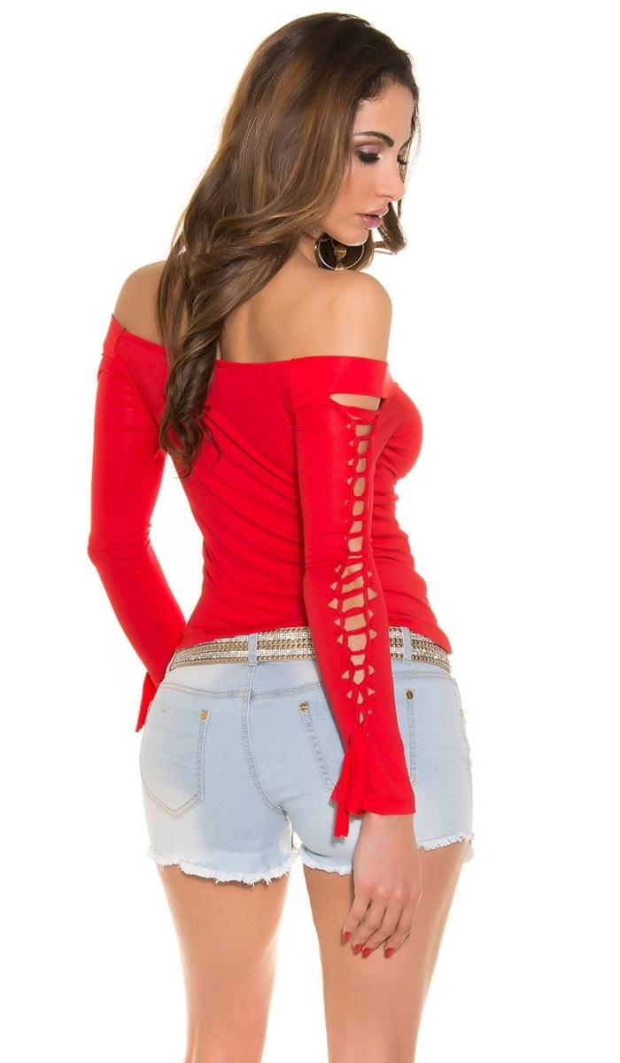 Langarmshirt mit sexy Rissen in rot