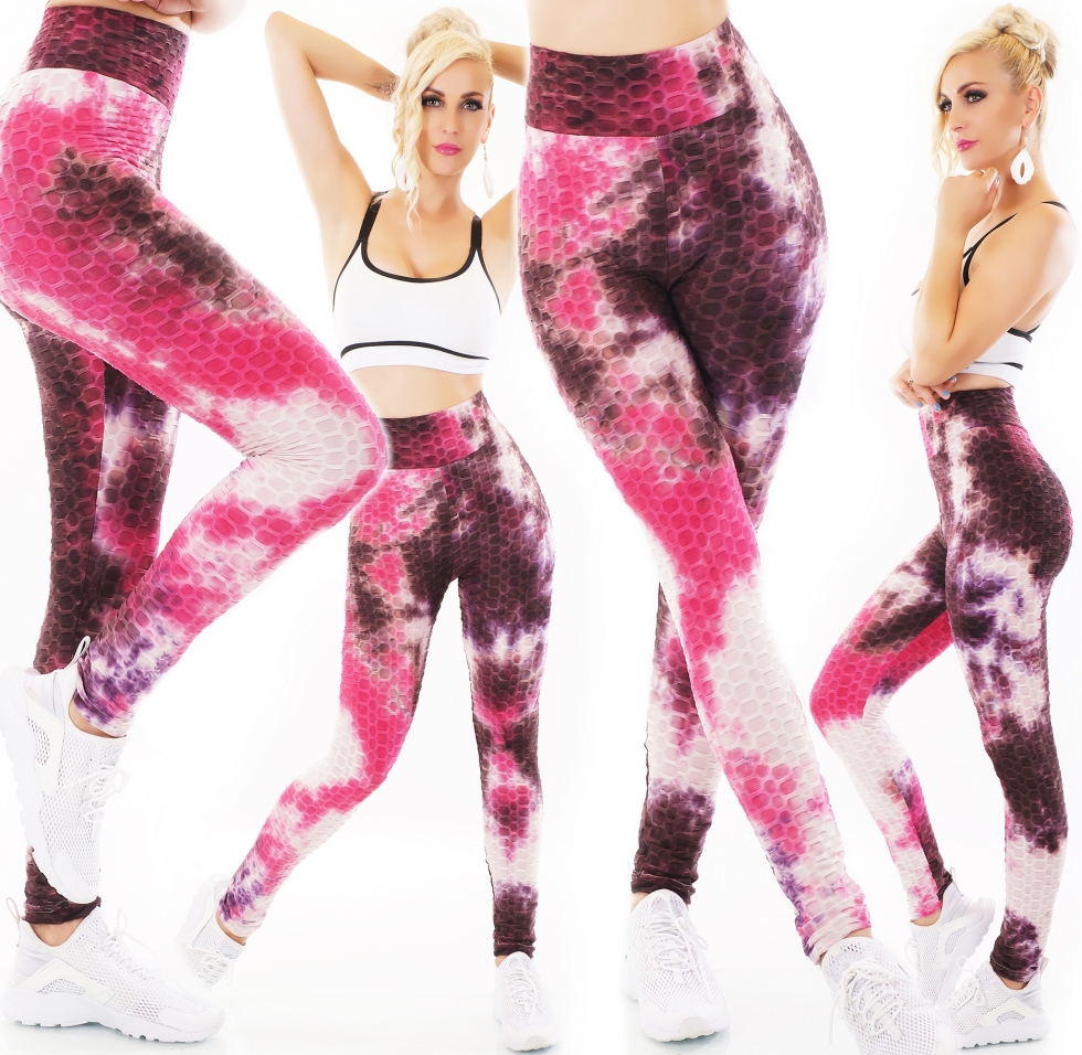 Sexy bunte High Waist Leggings mit Push-Up Effekt - pink