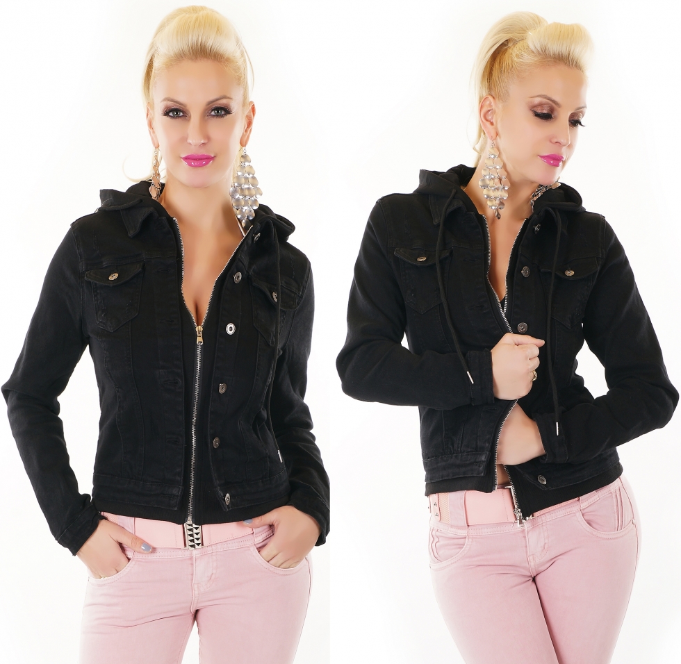 Freche Jeansjacke im modischen 2in1 Look - schwarz