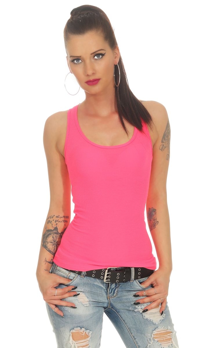 Tailliertes Feinripp-Top in neonpink