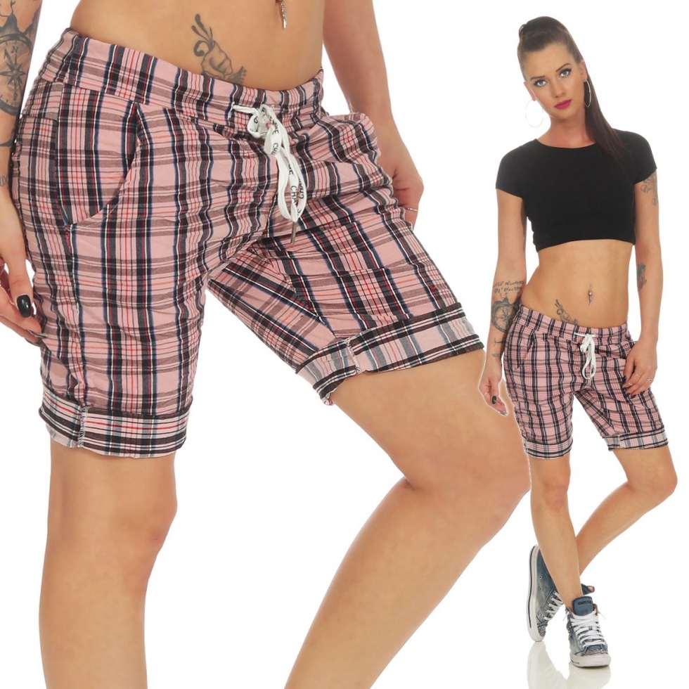 Baumwoll-Shorts im modischen Karo-Look - rosa