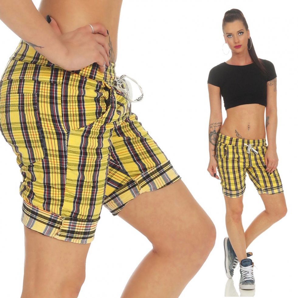 Baumwoll-Shorts im modischen Karo-Look - gelb