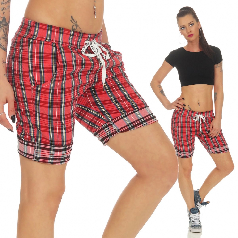 Baumwoll-Shorts im modischen Karo-Look - rot