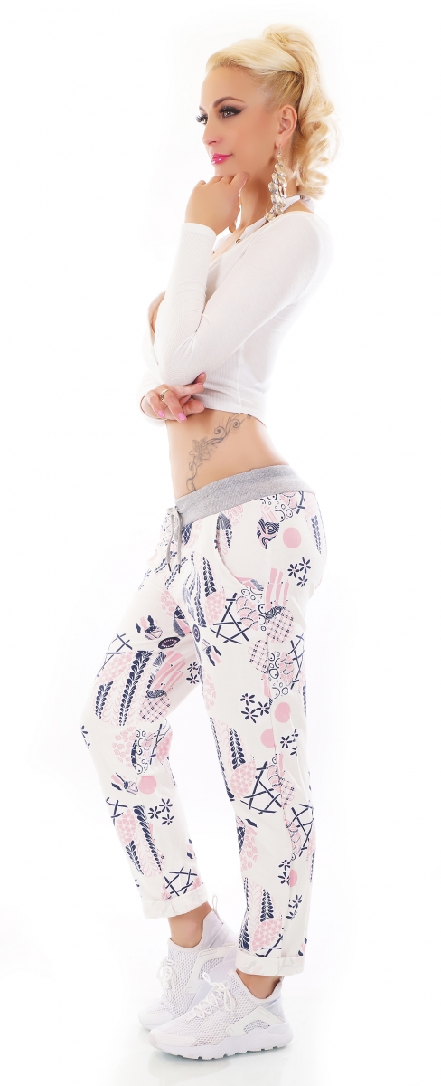Moderne Freizeithose mit bunten Muster-Prints - multicolor rosa