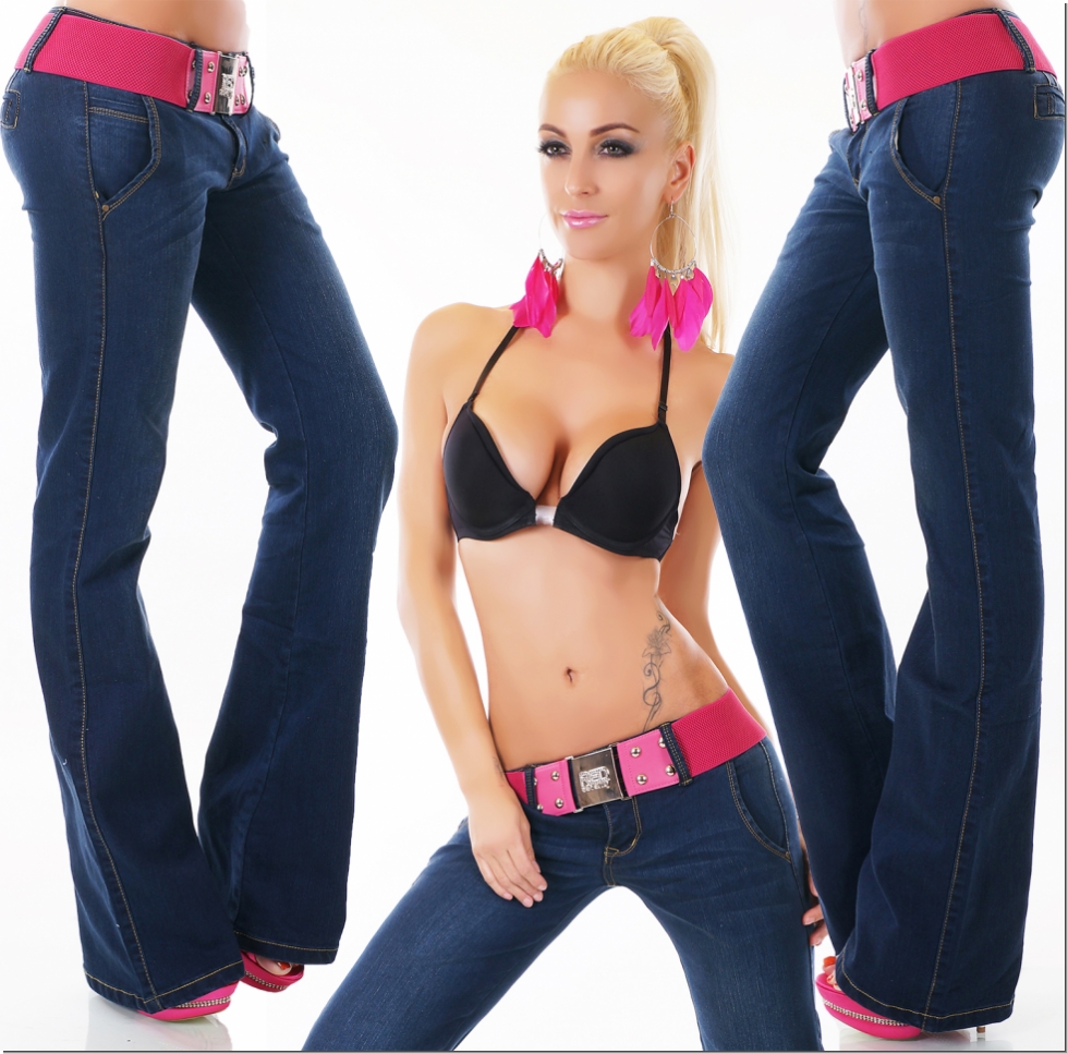 Bootcut-Jeans mit Stretch-Gürtel in mitternachtsblau