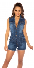 Ärmelloser Hot Pants Overall mit Bindebändchen - dark blue