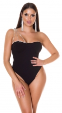 Edles One Shoulder Body Top mit Strass-Träger - schwarz