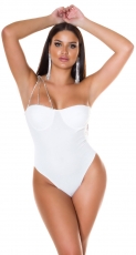 Edles One Shoulder Body Top mit Strass-Träger - weiß