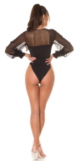 Preview: Sexy Body mit transparenten Mesh-Einsätzen und Chiffon-Ärmeln - schwarz