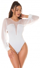 Sexy Body mit transparenten Mesh-Einsätzen und Chiffon-Ärmeln - weiß
