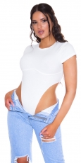 Sexy Feinripp-Bodytop mit hohen Beinausschnitt - weiß