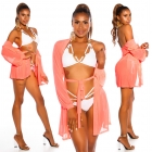 Preview: Transparenter Strand-Cardigan mit Bindebändchen - neoncoral