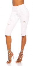 Moderne Capri-Jeans im Used-Look - weiß