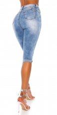 Preview: Capri- Used- Jeans mit Push-Up Look - blue washed