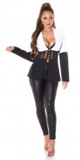 Preview: Blazer-Jacke mit transparenten Mesh-Einsätzen - schwarz/weiß