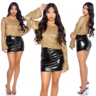 Preview: Metallic Langarm-Shirt mit Wasserfall-Ausschnitt in gold