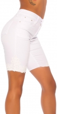 Preview: High Waist Capri-Jeans mit Spitzen-Verzierung - weiß
