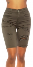 Moderne Capri-Jeans im Destroyed-Look - khaki
