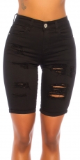 Moderne Capri-Jeans im Destroyed-Look - schwarz