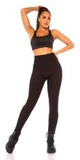 Preview: Figurbetonte Push Up Leggings im High Waist-Look - schwarz