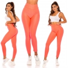 Preview: Figurbetonte Push Up Leggings im High Waist-Look - neon coral