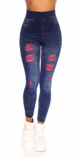 Preview: High Waist Leggings mit Spitzen-Cutouts - blau/pink