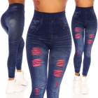 Preview: High Waist Leggings mit Spitzen-Cutouts - blau/pink