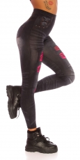 Preview: High Waist Leggings mit Spitzen-Cutouts - schwarz/pink