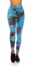 Preview: High Waist Leggings mit modischen Watercolor-Print - blau