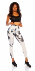 Preview: High Waist Leggings mit modischen Watercolor-Print - cremé