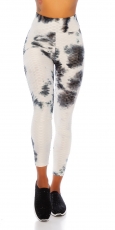 Preview: High Waist Leggings mit modischen Watercolor-Print - cremé