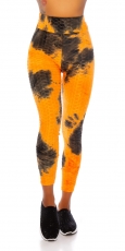 Preview: High Waist Leggings mit modischen Watercolor-Print - orange