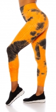 High Waist Leggings mit modischen Watercolor-Print - orange