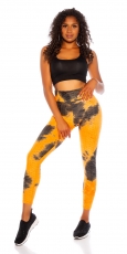 Preview: High Waist Leggings mit modischen Watercolor-Print - orange
