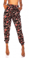 Luftig leichte Sommer-Hose mit Flower-Print - multicolor/schwarz