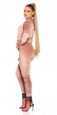 Preview: Weicher Nicki-Anzug mit Kapuze in cappuccino