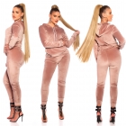 Preview: Weicher Nicki-Anzug mit Kapuze in cappuccino