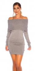 Anschmiegsames Feinstrick-Minikleid mit Umlegekragen - stone