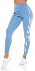 Preview: Highwaist-Leggings mit Deko-Schriftzug - blau